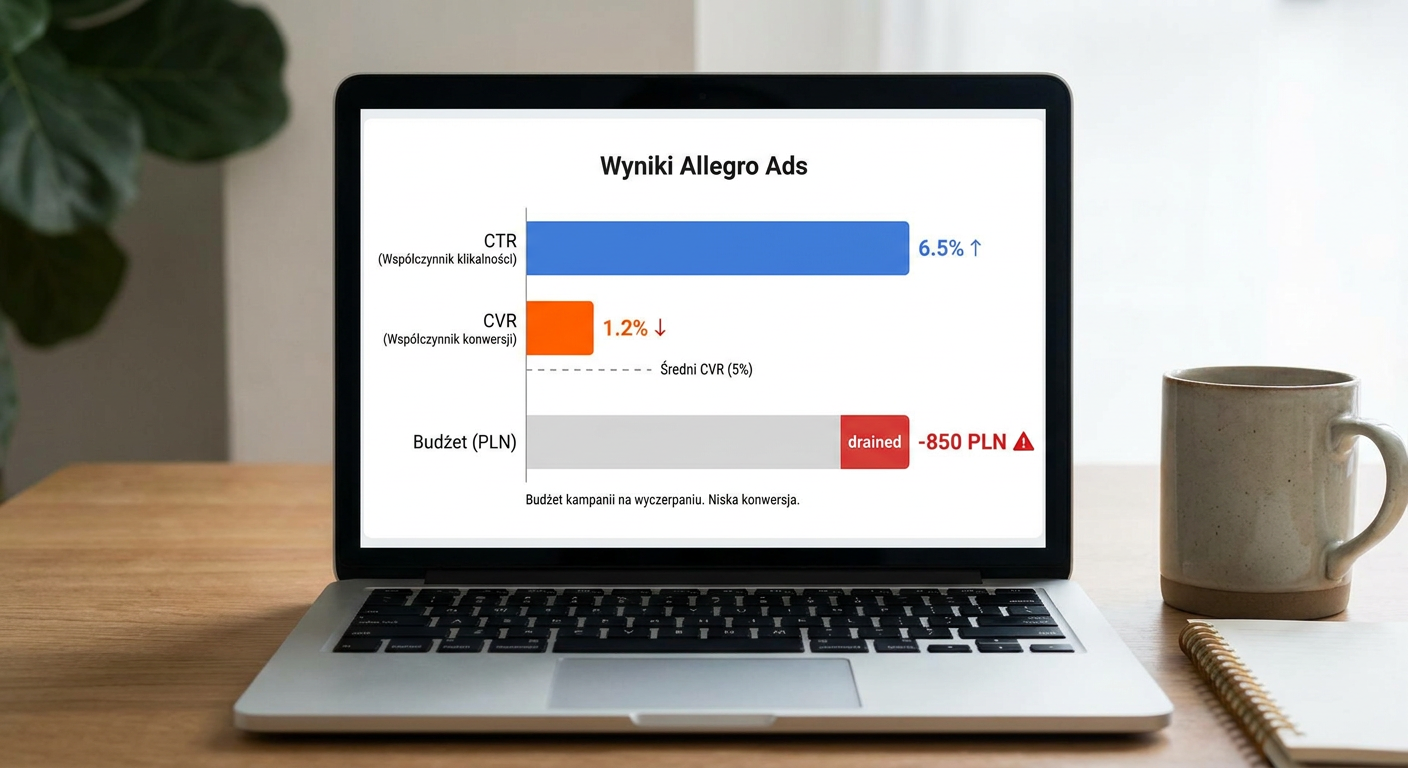 Wykres wskaźników CTR i CVR w kampanii Allegro Ads z odniesieniem do średnich