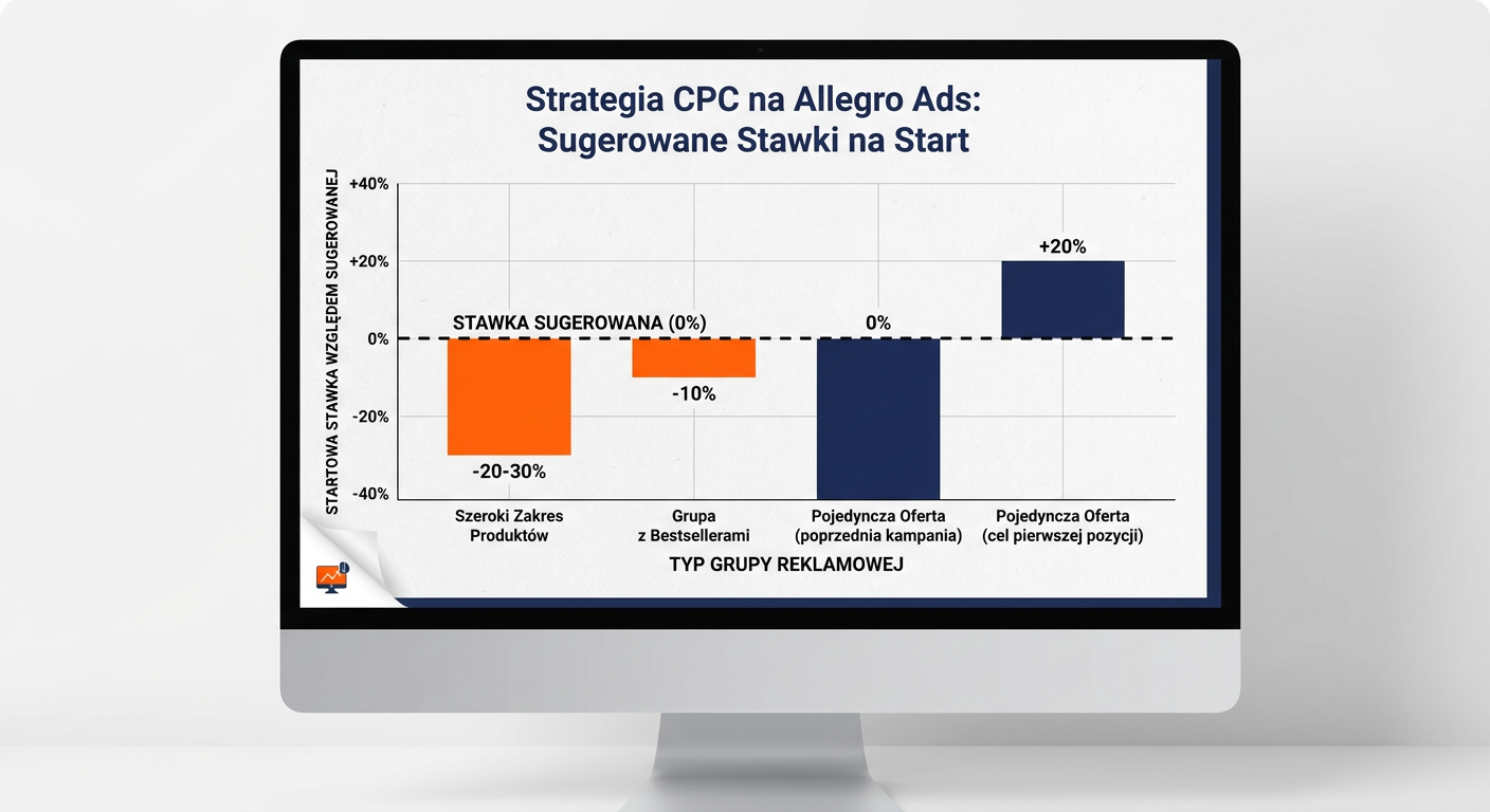 Wykres sugerowanych stawek CPC dla różnych typów grup reklam Allegro Ads